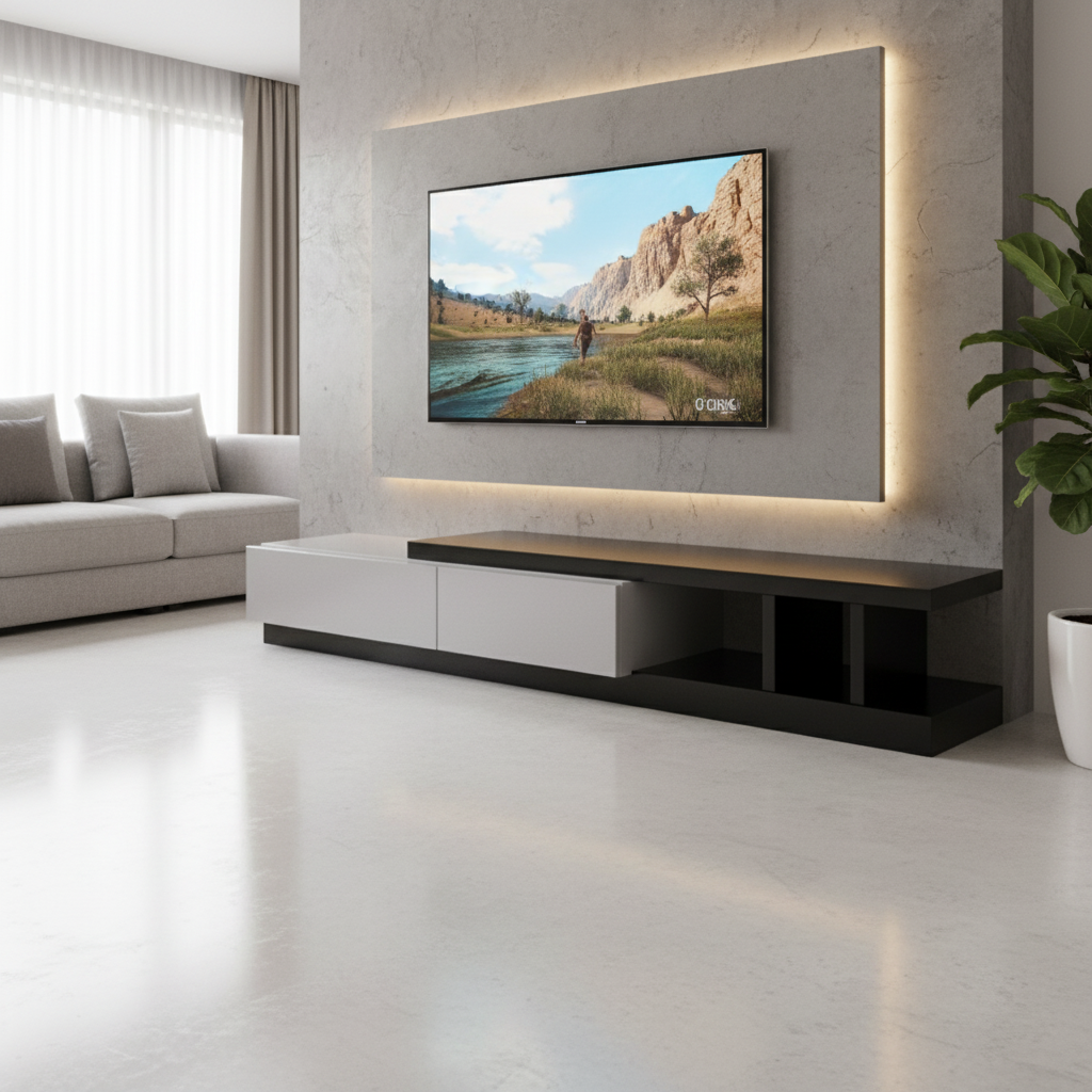 Levesque 240cm TV Unit - White + Black