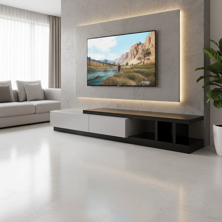 Levesque 240cm TV Unit - White + Black