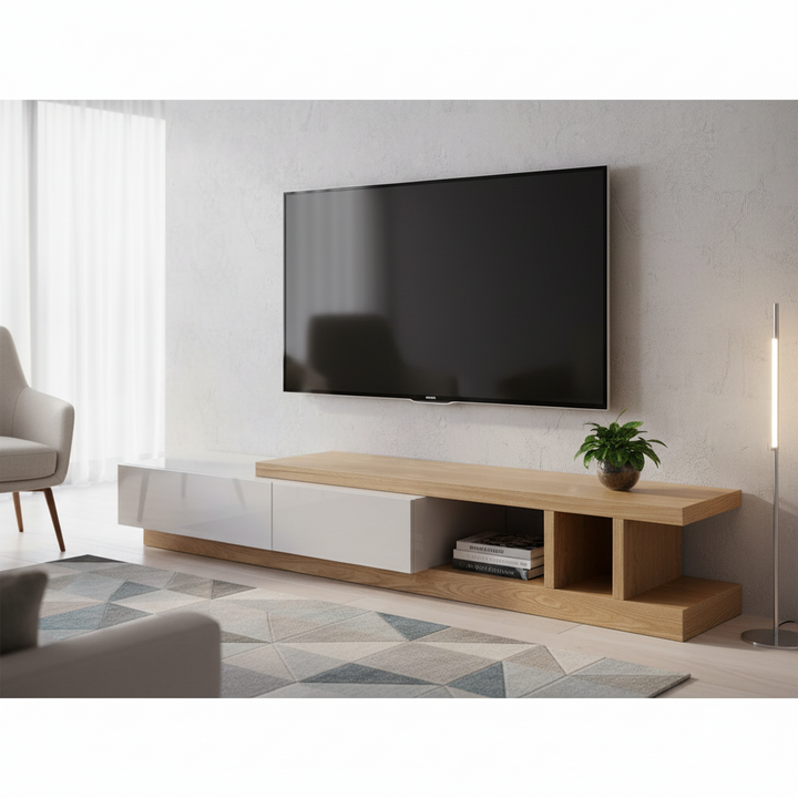 Levesque 240cm TV Unit - White + Natural