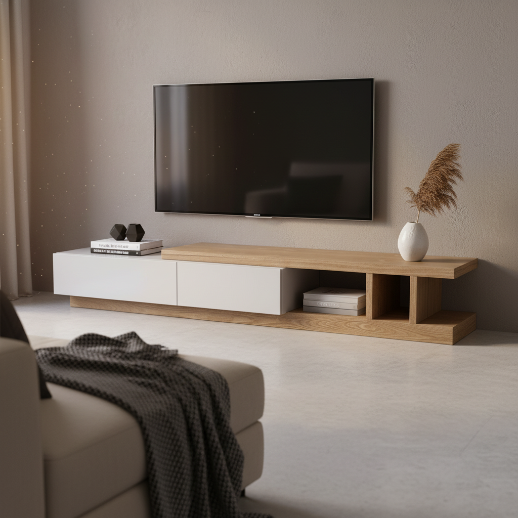 Levesque 240cm TV Unit - White + Natural