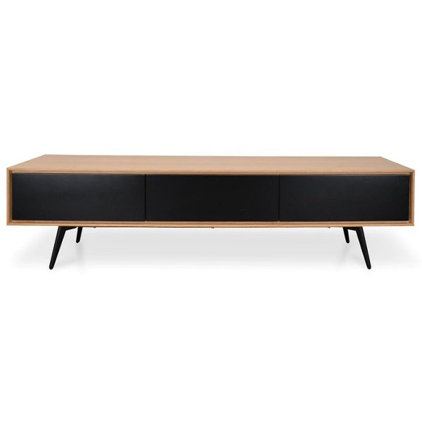 Liam 180cm Wooden TV Unit With Black Drawers - Natural