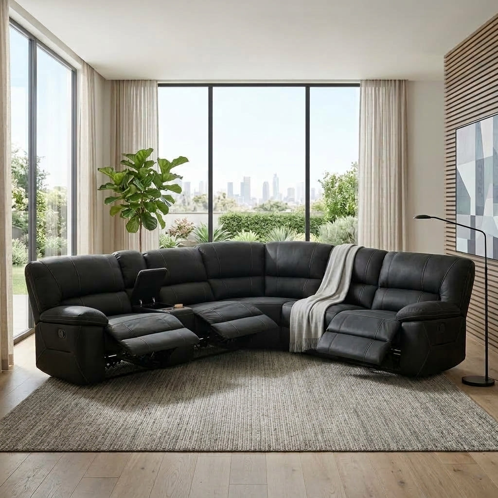 Miami Fabric Modular Corner Recliner Sofa - Black