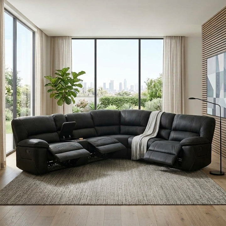 Miami Fabric Modular Corner Recliner Sofa - Black