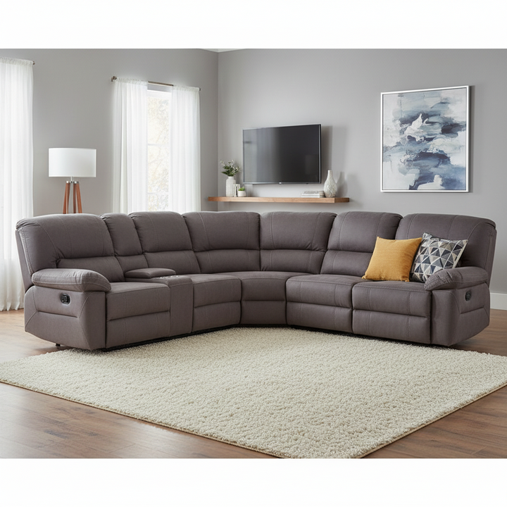 Lodge Fabric Modular Corner Recliner Sofa 4 Seater - Latte