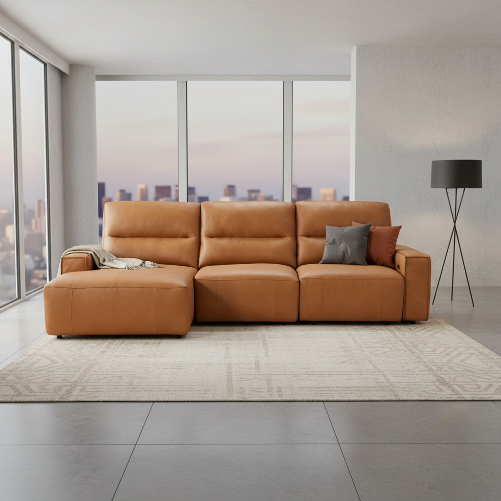 Lorelai Premium Cowhide Leather Sofa with Chaise