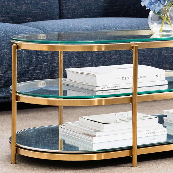 Lucien 1.2M Oval Glass Coffee Table - Bushed Gold