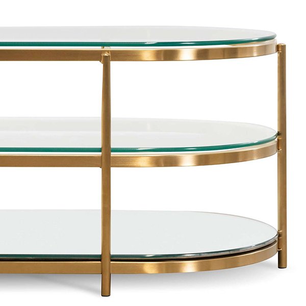 Lucien 1.2M Oval Glass Coffee Table - Bushed Gold