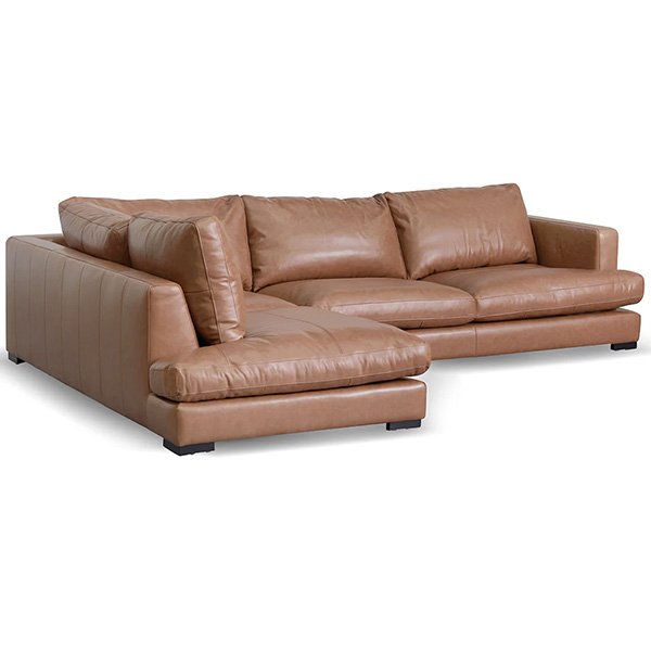 Lucinda 4 Seater Left Chaise Sofa - Caramel Brown