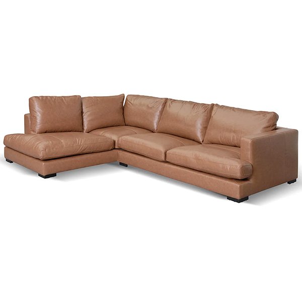 Lucinda 4 Seater Left Chaise Sofa - Caramel Brown