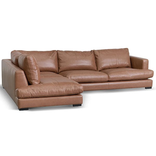 Lucinda 4 Seater Left Chaise Sofa - Caramel Brown