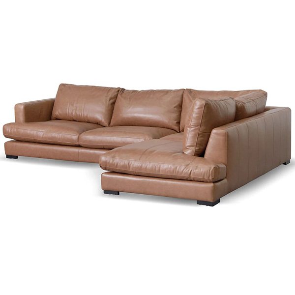 Lucinda 4 Seater Right Chaise Sofa - Caramel Brown