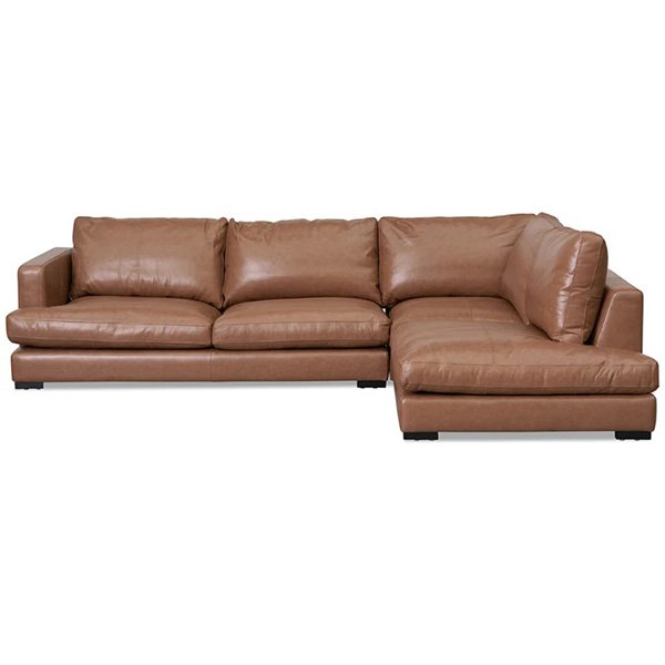 Lucinda 4 Seater Right Chaise Sofa - Caramel Brown