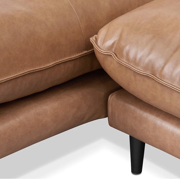 Lucio 4 Seater Left Chaise Leather Sofa - Caramel Brown