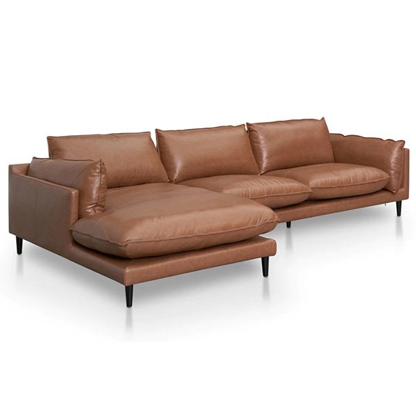 Lucio 4 Seater Left Chaise Leather Sofa - Caramel Brown