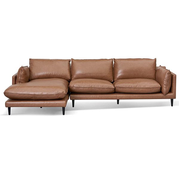 Lucio 4 Seater Left Chaise Leather Sofa - Caramel Brown