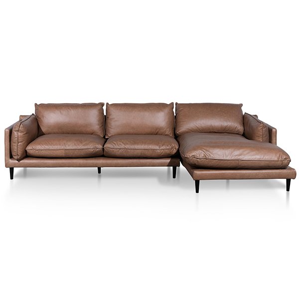 Lucio 4 Seater Right Chaise Sofa - Saddle Brown Leather