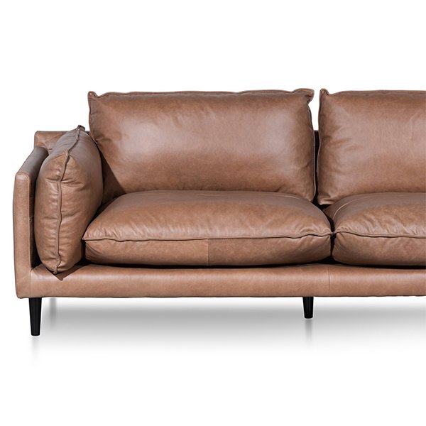 Lucio 4 Seater Right Chaise Sofa - Saddle Brown Leather