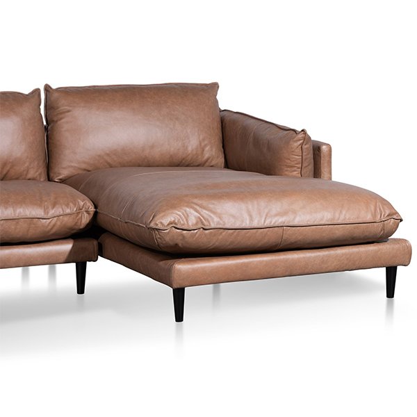 Lucio 4 Seater Right Chaise Sofa - Saddle Brown Leather