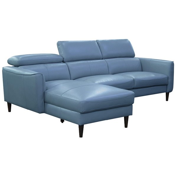Grafton 3 Seater Leather Sofa with LHF Chaise - Blue