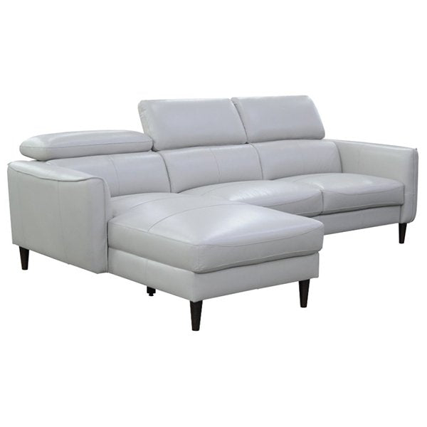 Grafton 3 Seater Leather Sofa with LHF Chaise - Silver