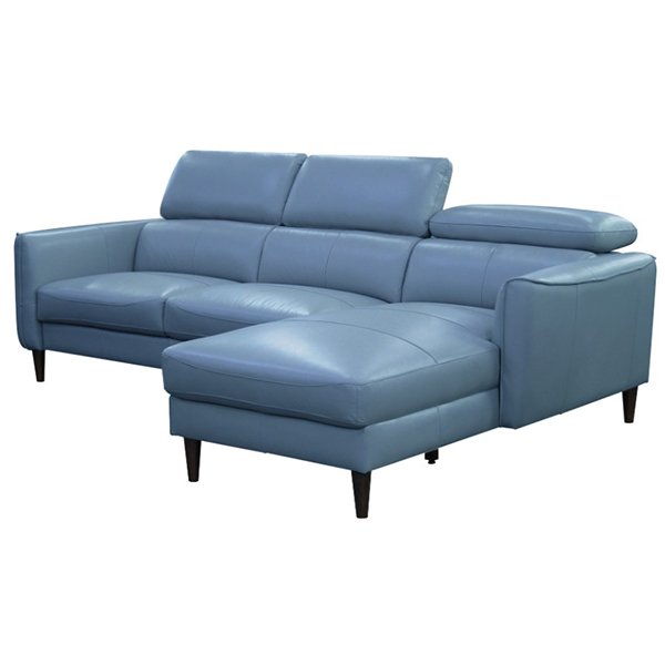 Grafton 3 Seater Leather Sofa with RHF Chaise - Blue