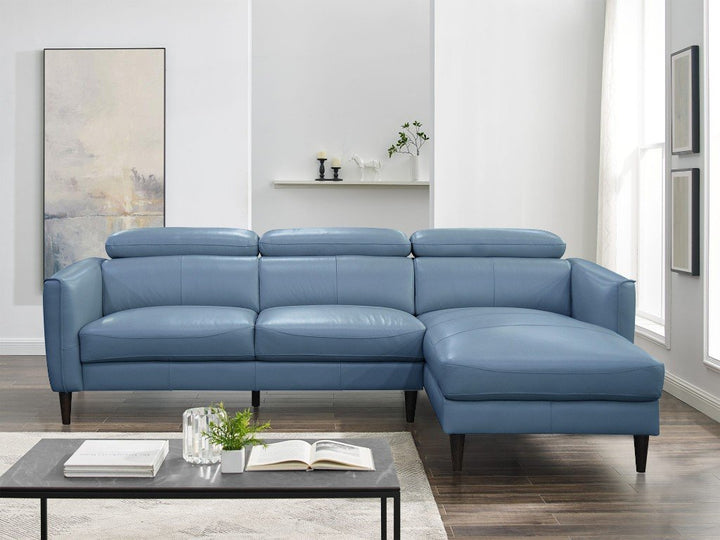 Grafton 3 Seater Leather Sofa with RHF Chaise - Blue