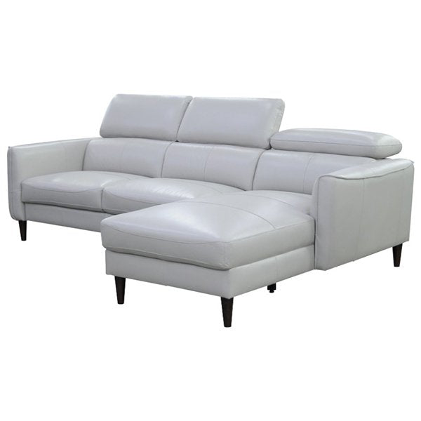 Grafton 3 Seater Leather Sofa with RHF Chaise - Silver