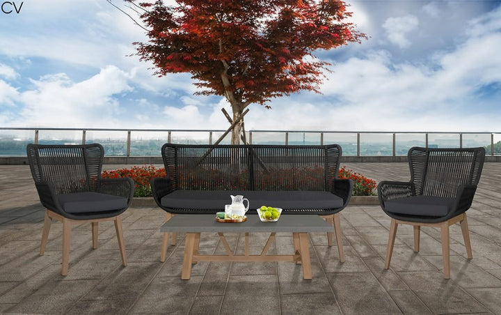Kuhl 4 Piece Rope & Eucalyptus Timber Outdoor Lounge Set
