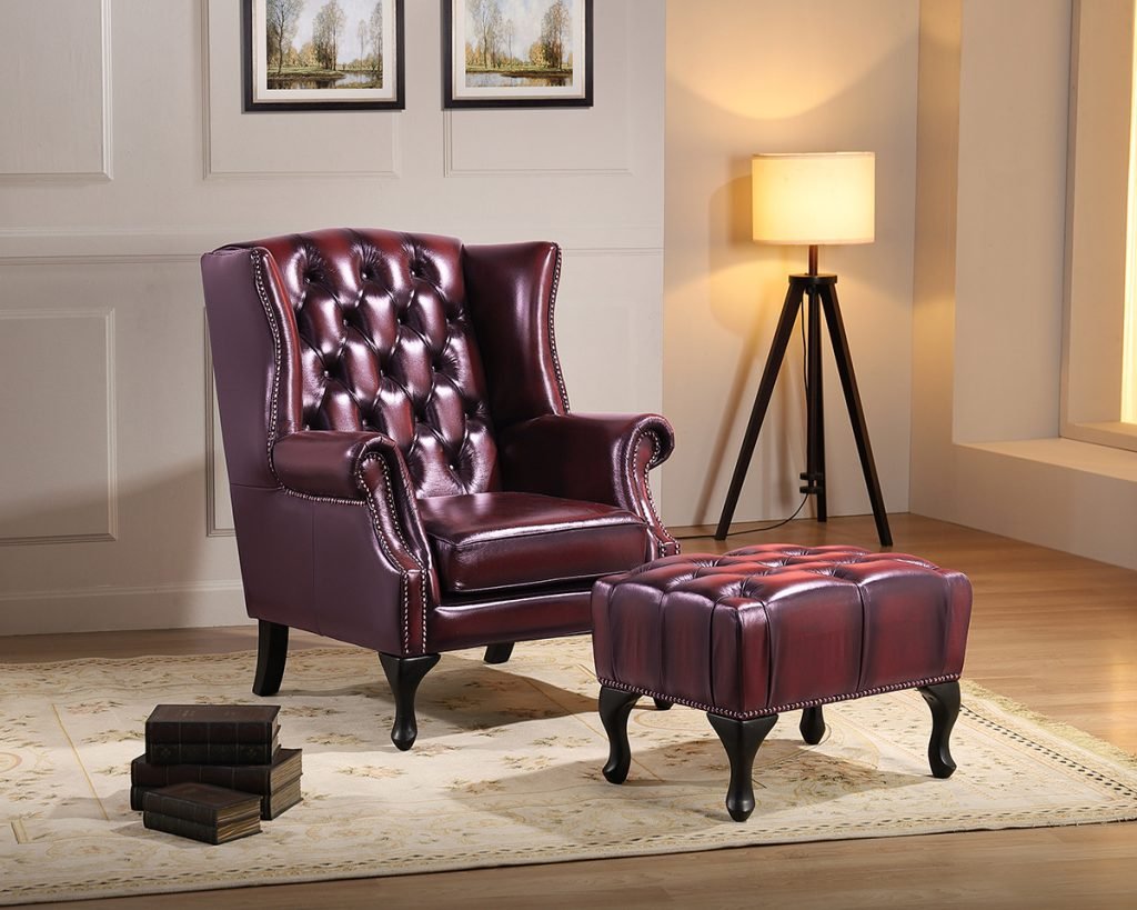 Max Chesterfield Leather Winged Armchair - Leather Antique Red