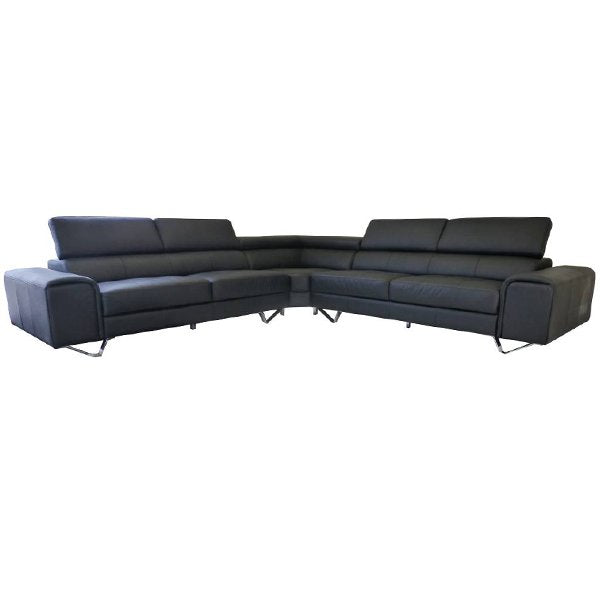 Majorca Leather Corner Sofa - Black