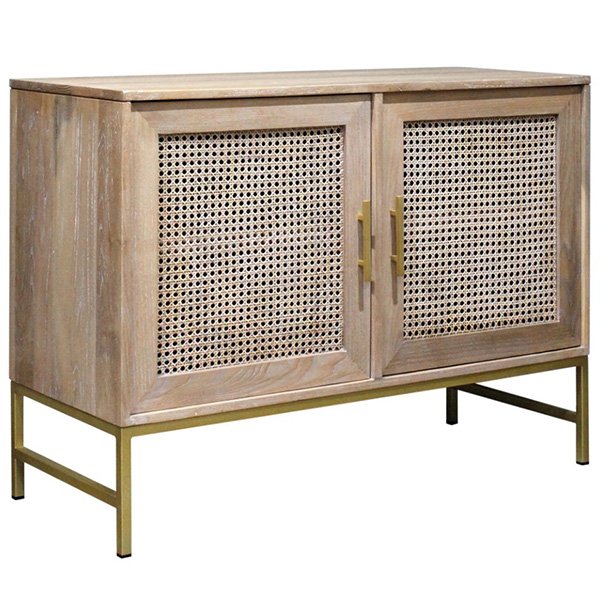 Hendry Oak Wood & Rattan 2 Door Buffet