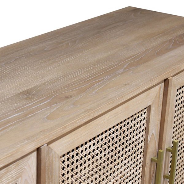 Hendry Oak Wood & Rattan 4 Door Buffet