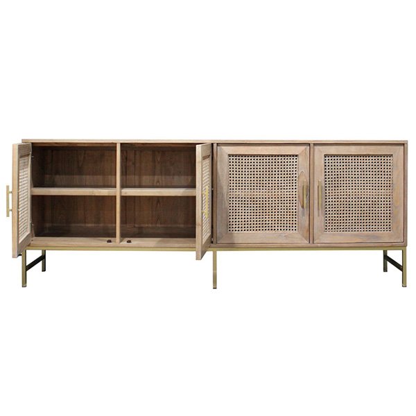 Hendry Oak Wood & Rattan 4 Door Buffet