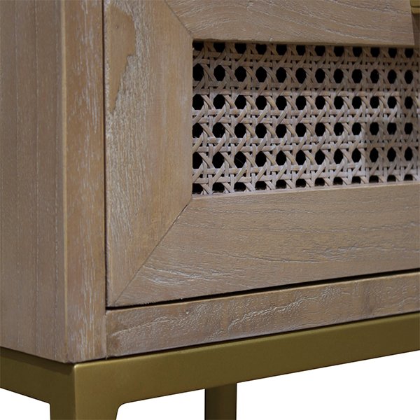 Hendry Oak Wood & Rattan Bedside Table