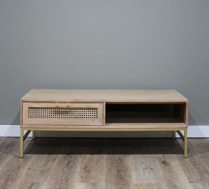 Hendry Oak Wood & Rattan Coffee Table