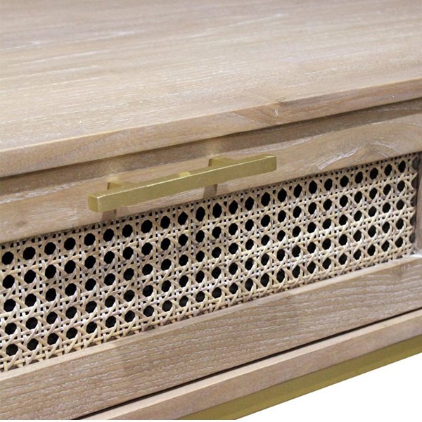 Hendry Oak Wood & Rattan Coffee Table