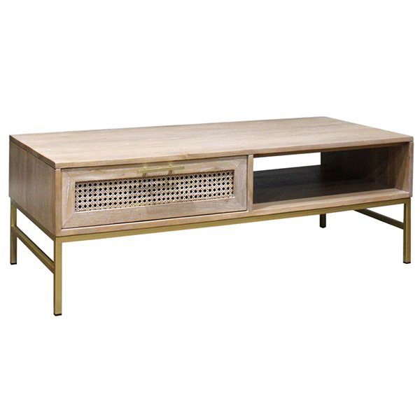 Hendry Oak Wood & Rattan Coffee Table