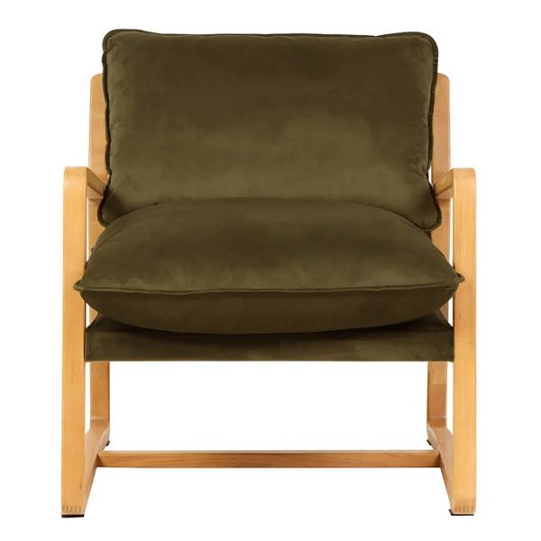 Malibu Natural Arm Chair - Olive Velvet