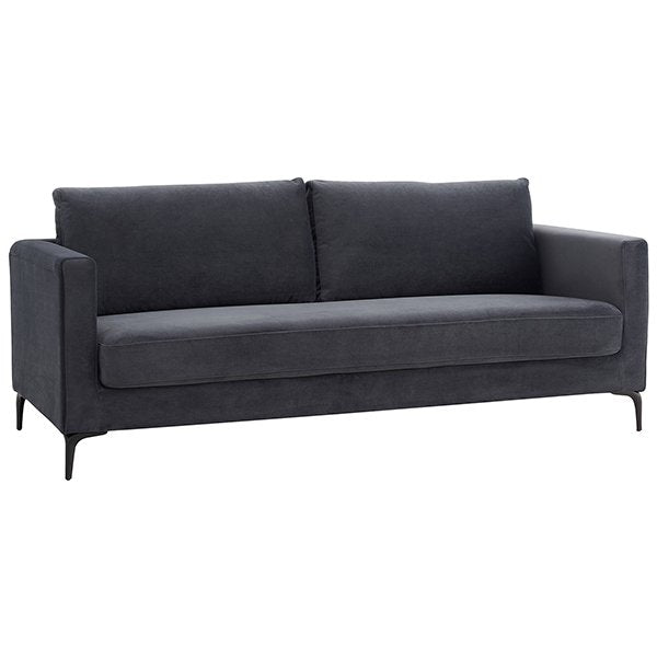 Mandalong Velvet Fabric 3 Seater Sofa - Charcoal