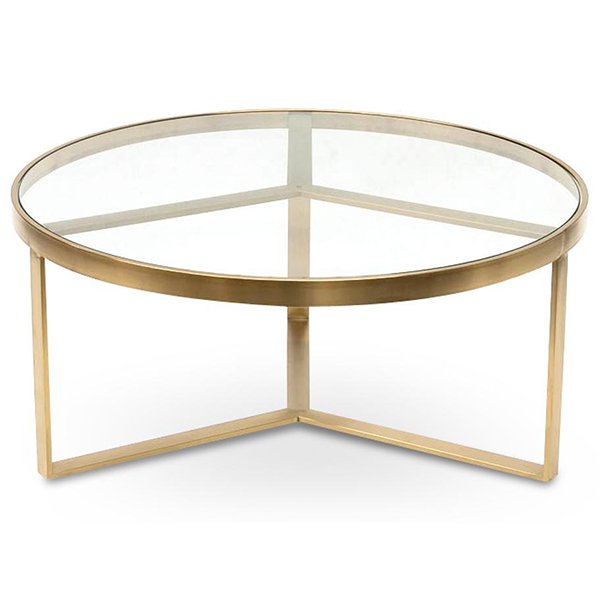 Marcelo 90cm Round Glass Coffee Table - Brushed Gold Base