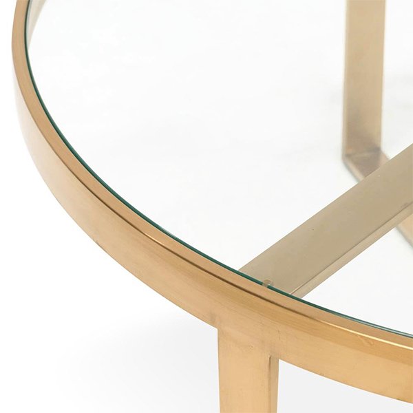 Marcelo 90cm Round Glass Coffee Table - Brushed Gold Base