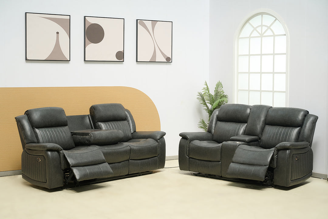 Marciela 3 Seater Electric Recliner Sofa - Charcoal