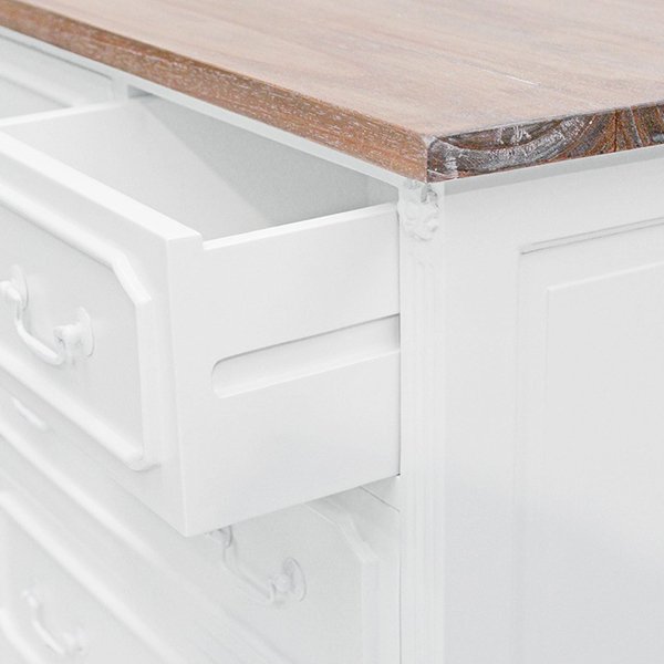 Marseille 6 Drawer Tallboy - White + Weathered Oak Top