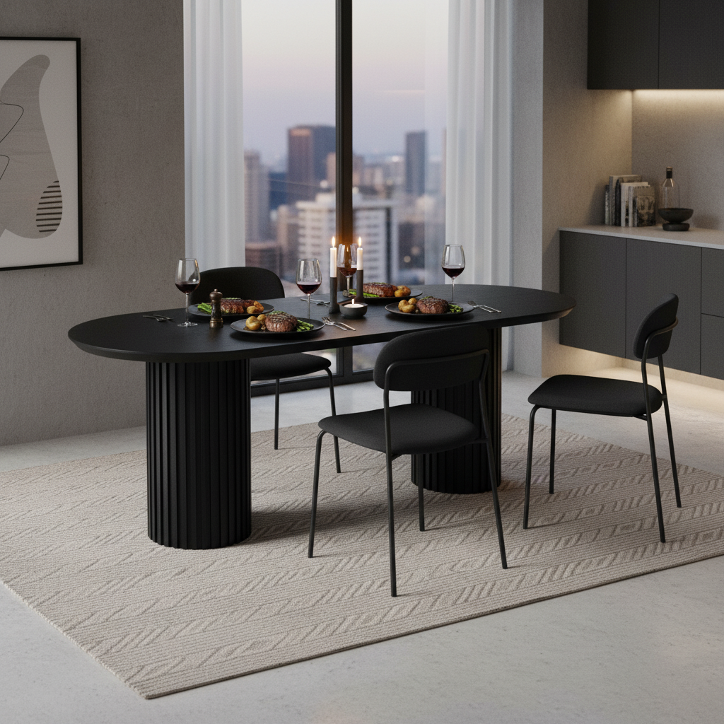 Marty 2.2m Wooden Dining Table - Black Oak