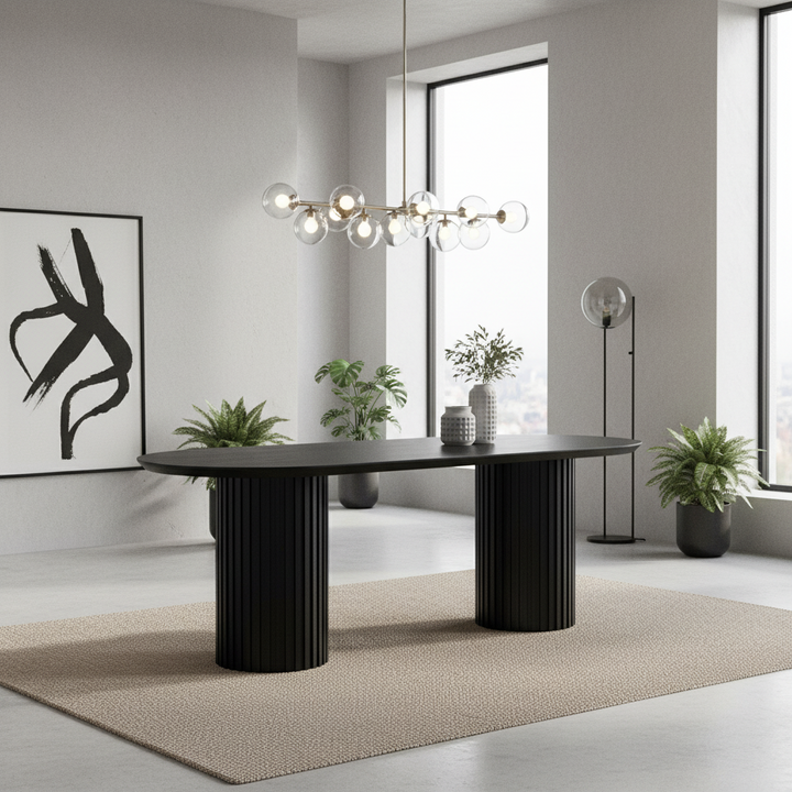 Marty 2.2m Wooden Dining Table - Black Oak