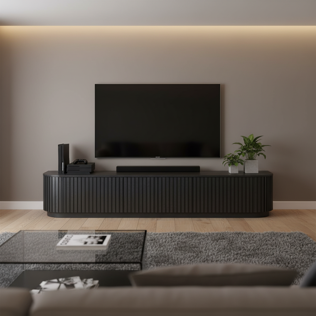 Marty 2.4m Entertainment TV Unit - Full Black Oak