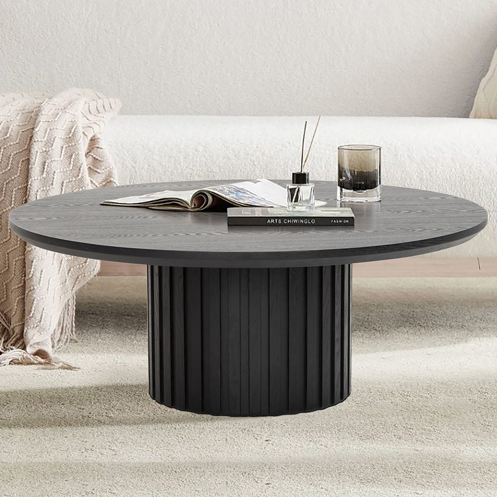 Marty 90cm Wooden Round Coffee Table - Black