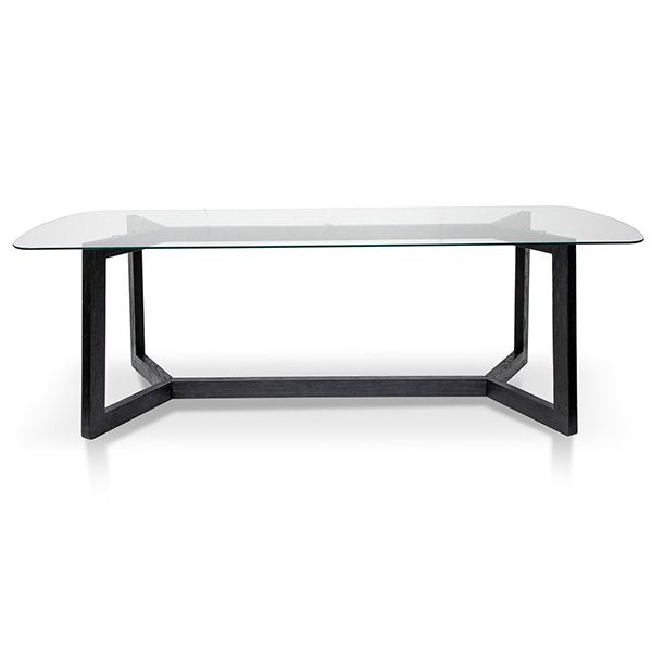 Massey 2.4m Dining Table - Glass Top with Black Base