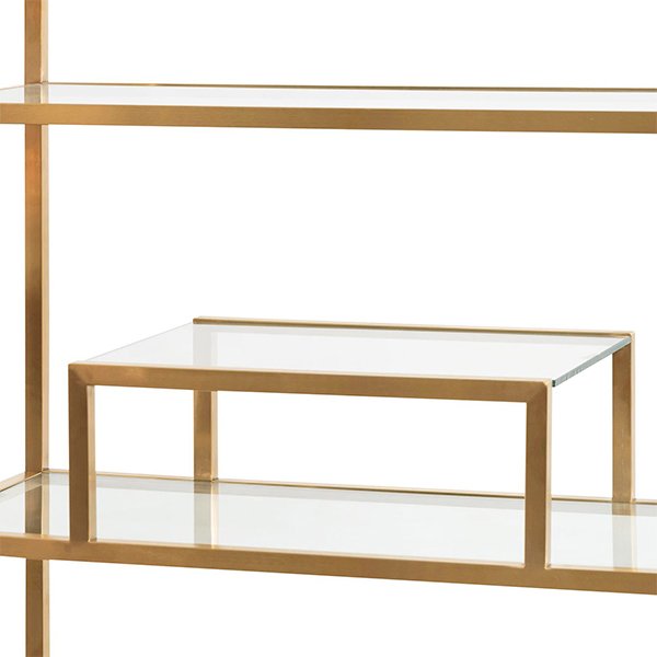 Maureen 1.4m Glass Shelving Unit - Brushed Gold Frame