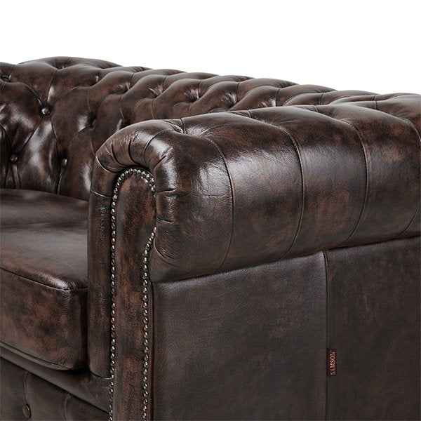 Max Chesterfield 2 Seater Leather Sofa - Leather Antique Brown